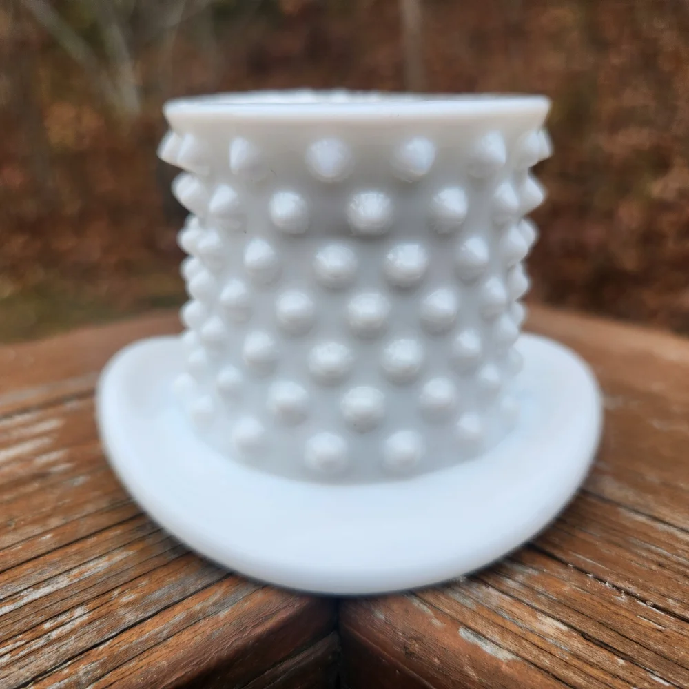 Vintage Fenton Hobnail Milkglass Top Hat Toothpick / QTip /Matchstick Holder
